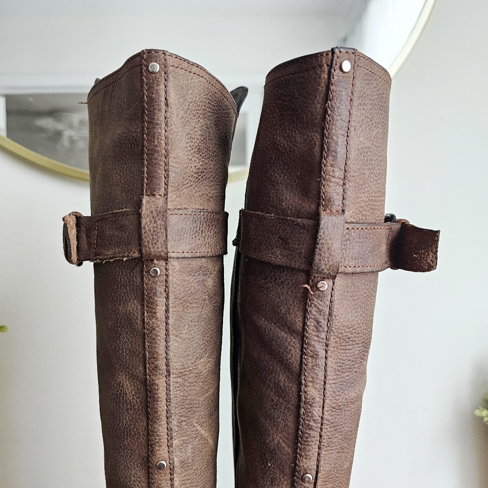 DV By Dolce Vita Brown Leather Equestrian Riding Knee High Rustic Tall Boots 8.5 - Picture 9 of 16
